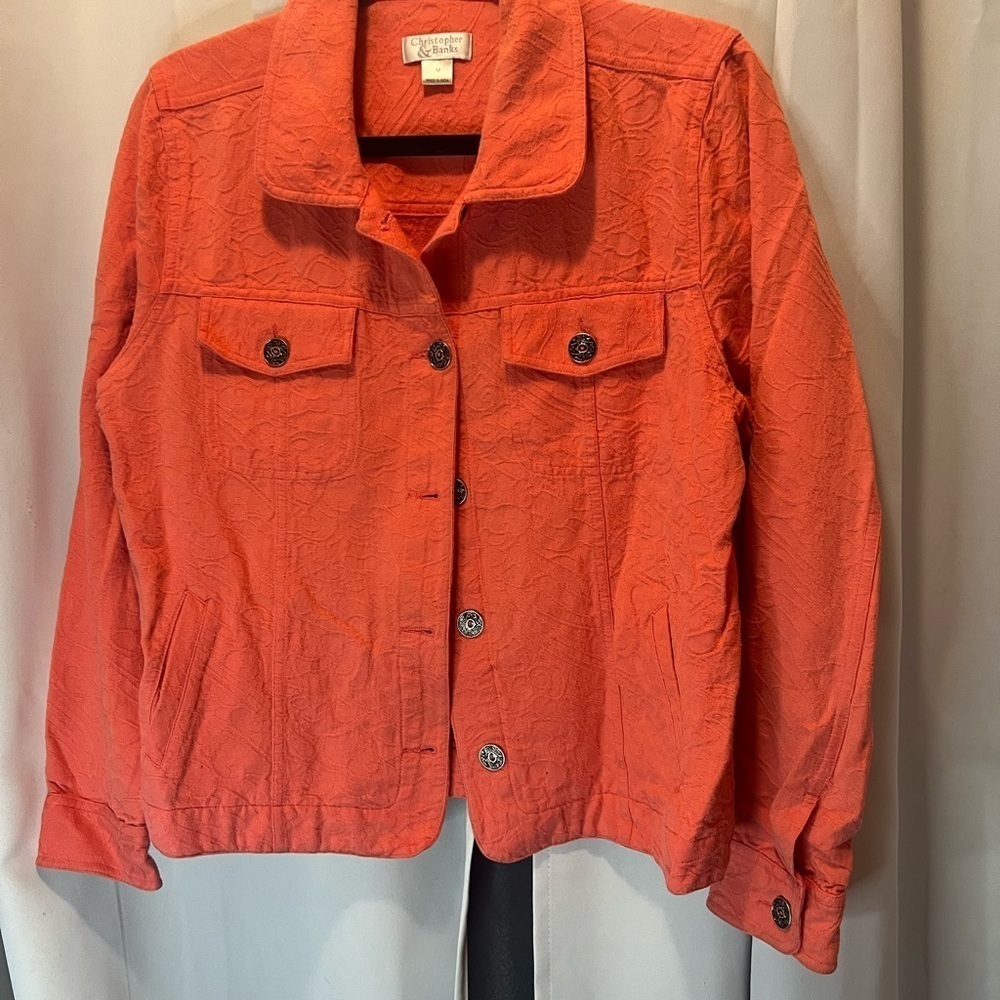 Christopher & Banks Orange Jean Jacket with Relaxed Fit - Picture 2 of 8